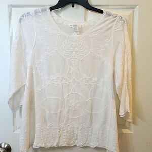 Blu Dahlia White Embroidered Women's Plus Top 1x